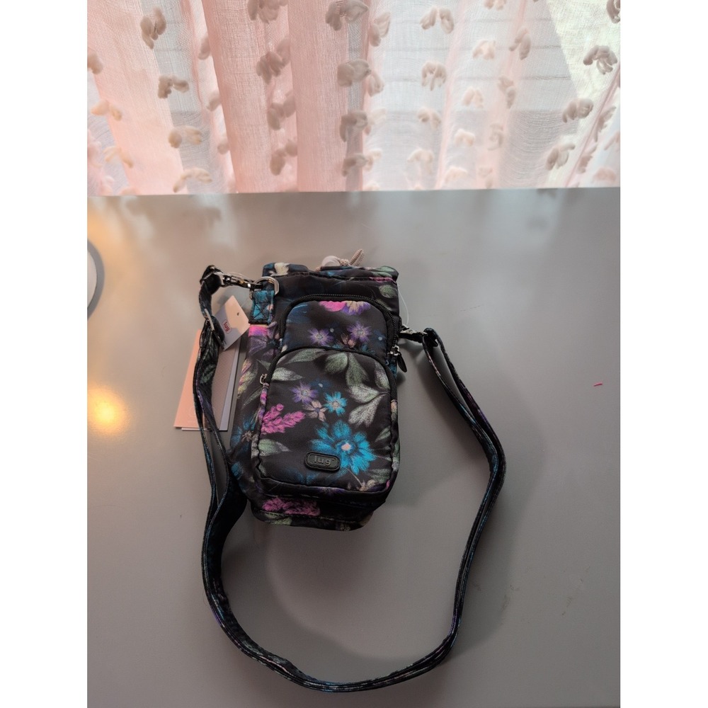 Lug Huggie SE Insulated Crossbody Water Bottle Bag Black Floral NWT